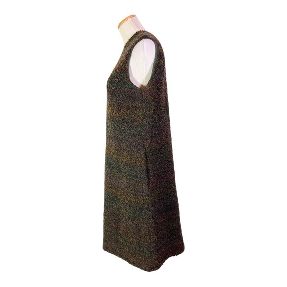 Hache Size 44 Textured Boucle Sleeveless Shift Dress Green Brown - Picture 7 of 12
